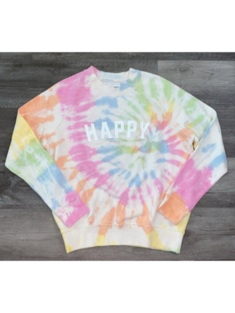 Spiritual Gangster Sweatshirt Womens Medium White Tie Dye Happy Cotton Raglan - Picture 2 of 11